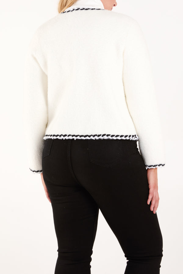 Qed London Jewel Button Contrast Rope Trim Cardigan