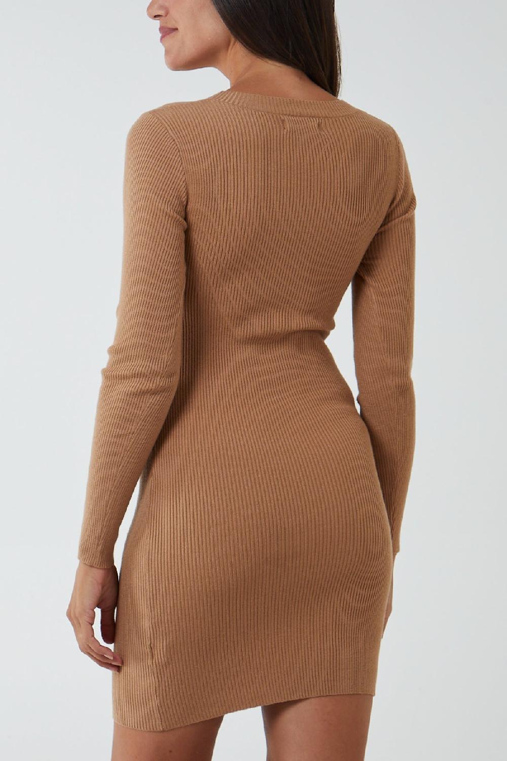 Qed London Jewelled Button Cross Over Ribbed Mini Dress