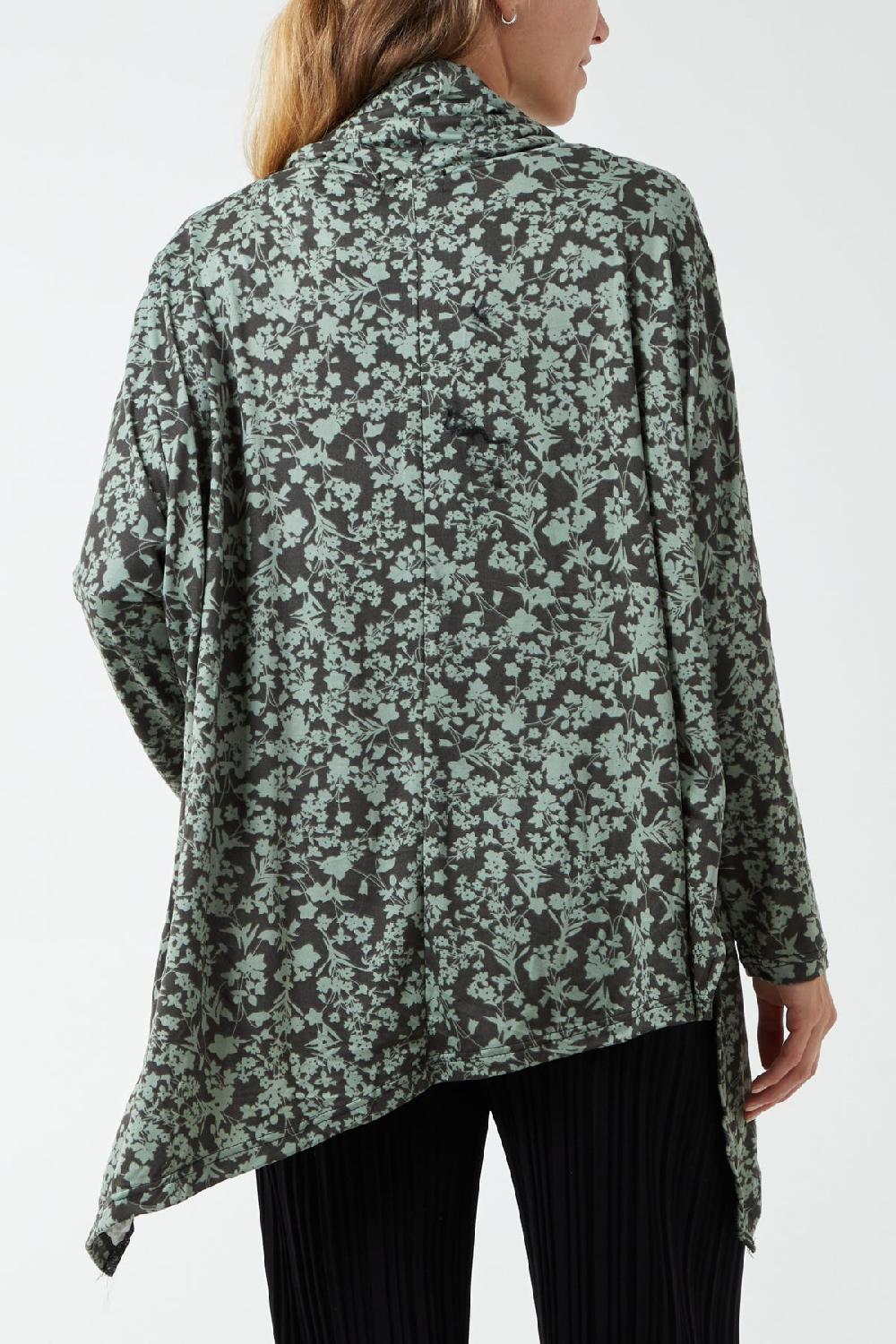 Qed London Kate Floral Print Roll Neck Asymmetric Oversized Top
