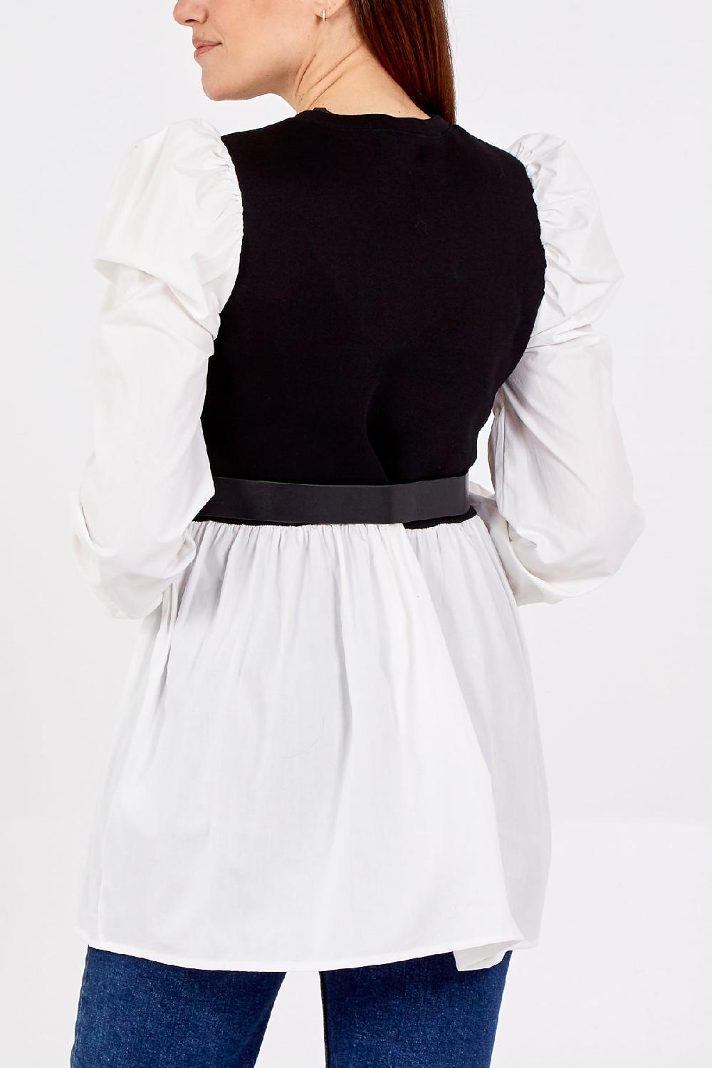Qed London Knit Vest With Belted Puff Sleeve Undershirt