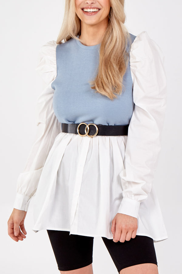 qed london Knit Vest With Belted Puff Sleeve Undershirt