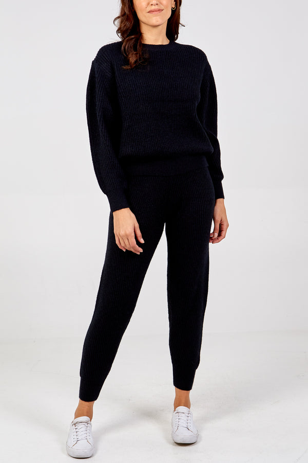 qed london Knitted Round Neck Jumper and Jogger Set