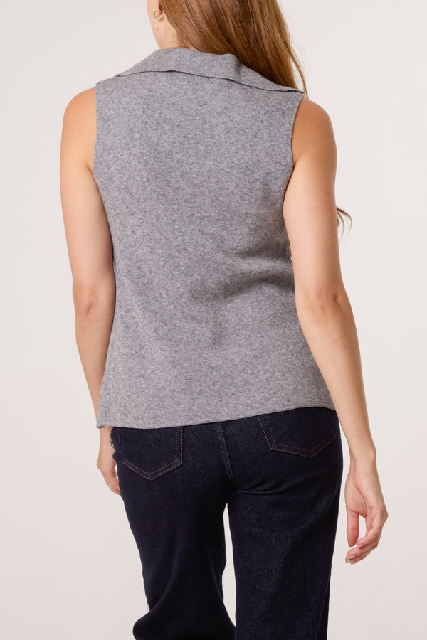 Qed London Lapel Collar Gold Button Knitted Waistcoat