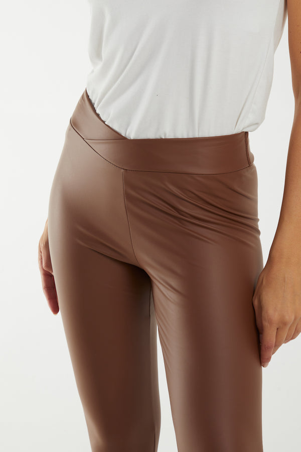Qed London Leather Look Asymmetric Waistband Legging