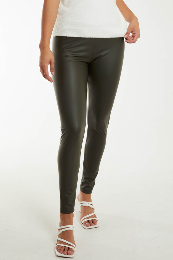 Qed London Leather Look Asymmetric Waistband Legging