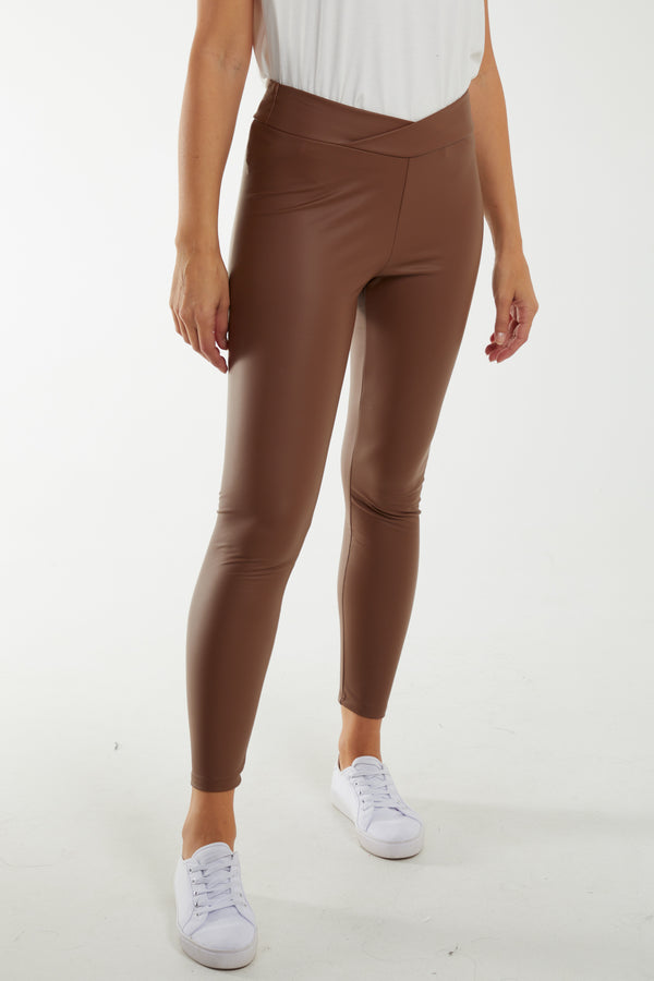 qed london Leather Look Asymmetric Waistband Legging