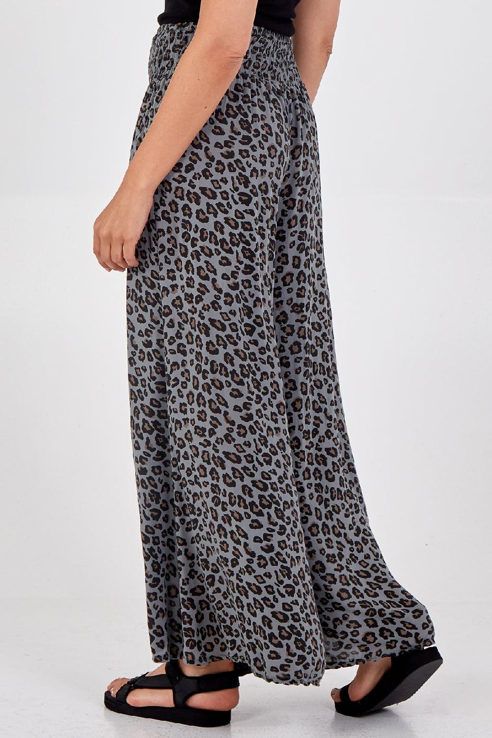 Qed London Leopard Print Ruched Waist Wide Leg Trousers