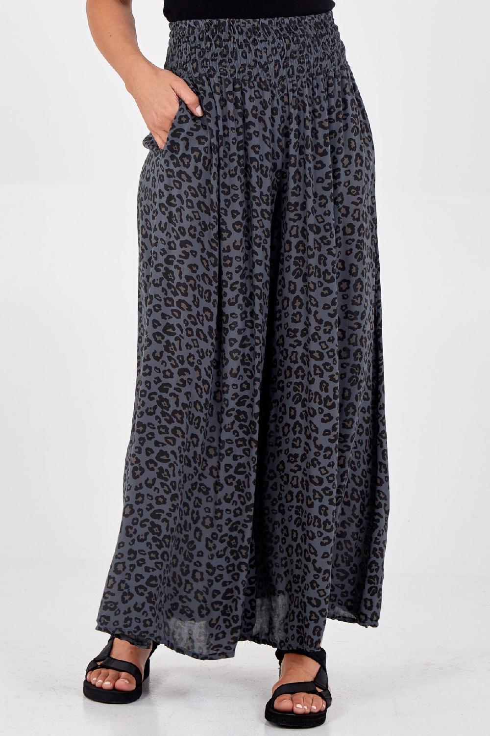 Qed London Leopard Print Ruched Waist Wide Leg Trousers