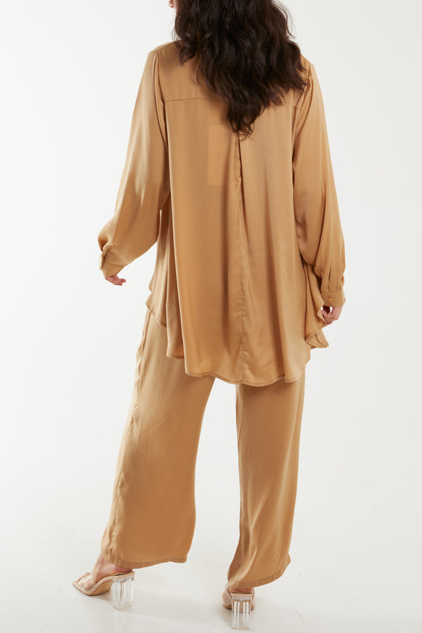 Qed London Lightweight Shirt & Wide Leg Trouser Co-Ord