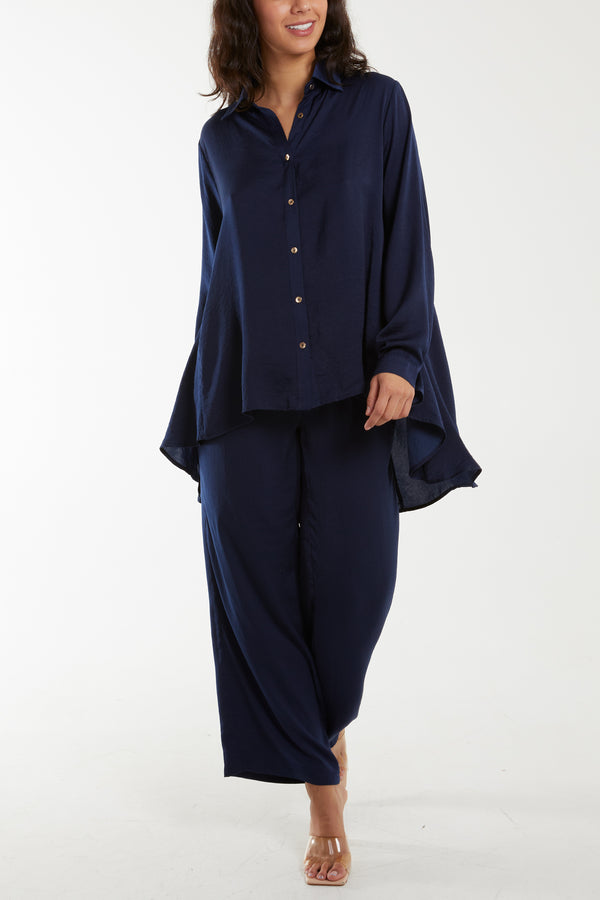 Qed London Lightweight Shirt & Wide Leg Trouser Co-Ord
