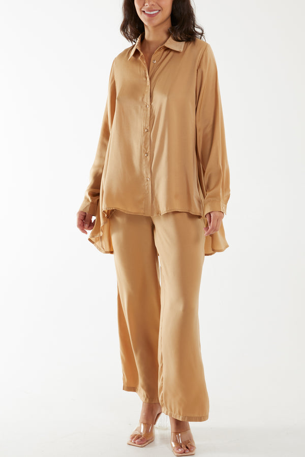qed london Lightweight Shirt & Wide Leg Trouser Co-Ord