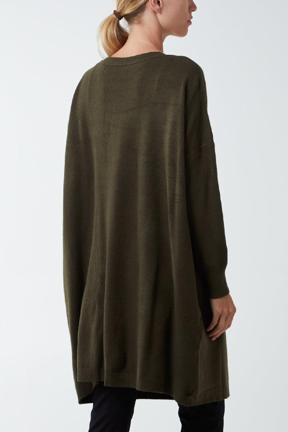 Qed London Longline Tortoiseshell Button Pocket Cardigan