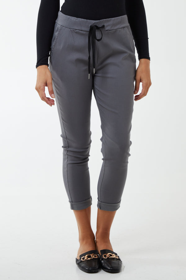 Qed London Magic Bengaline Super Stretch Black Drawstring Trousers