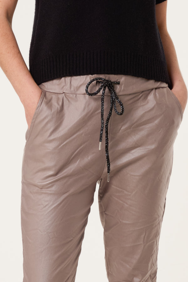 Qed London Magic Stretch PU Coated Crushed Trousers