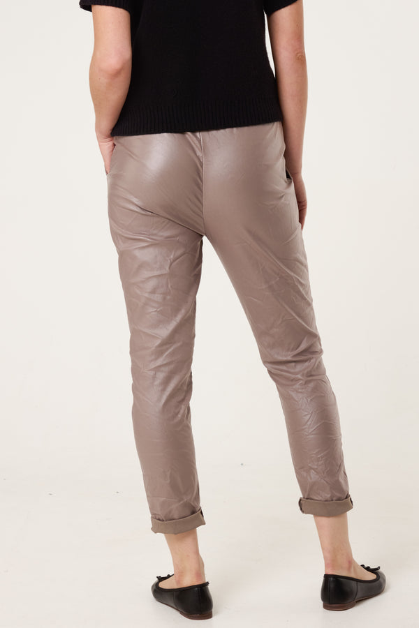 Qed London Magic Stretch PU Coated Crushed Trousers