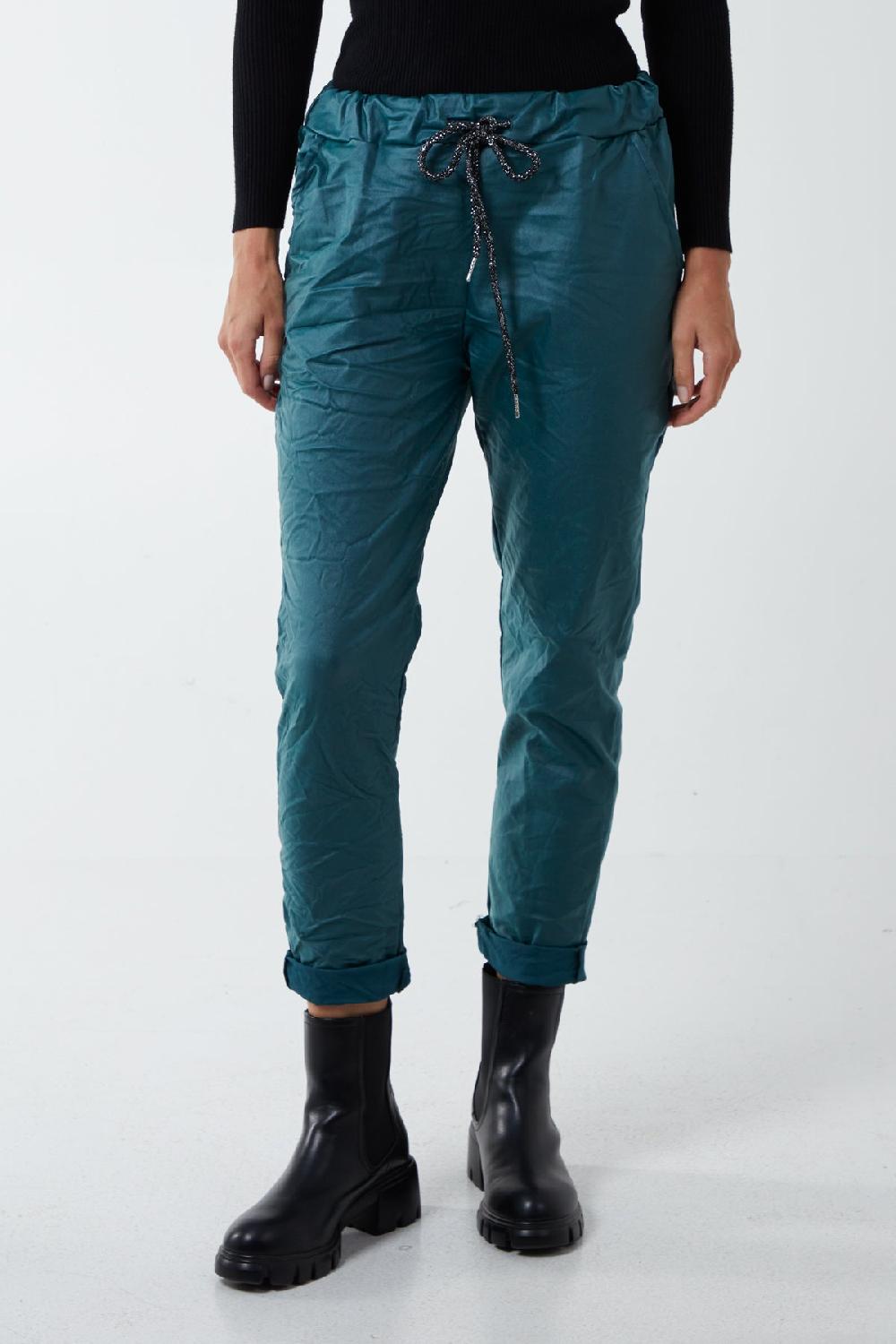 Qed London Magic Stretch PU Coated Crushed Trousers