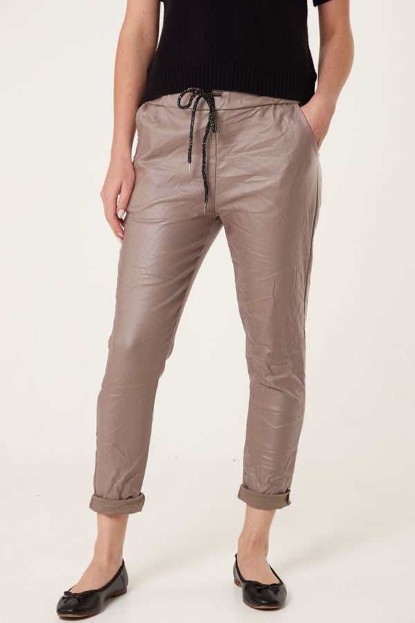 qed london Magic Stretch PU Coated Crushed Trousers
