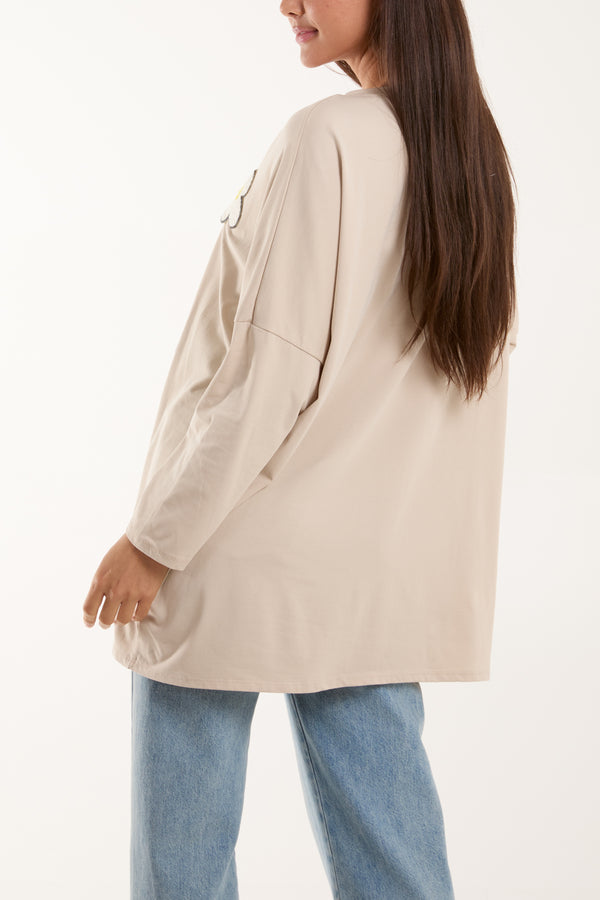 Qed London Multicolour Fluffy Daisy Long Sleeve Top