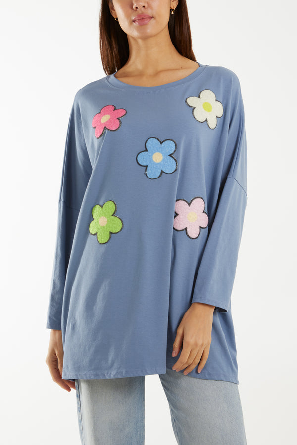 Qed London Multicolour Fluffy Daisy Long Sleeve Top
