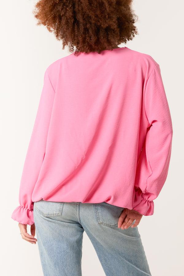 Qed London Necklace Sleeve Detail Bubble Hem Blouse