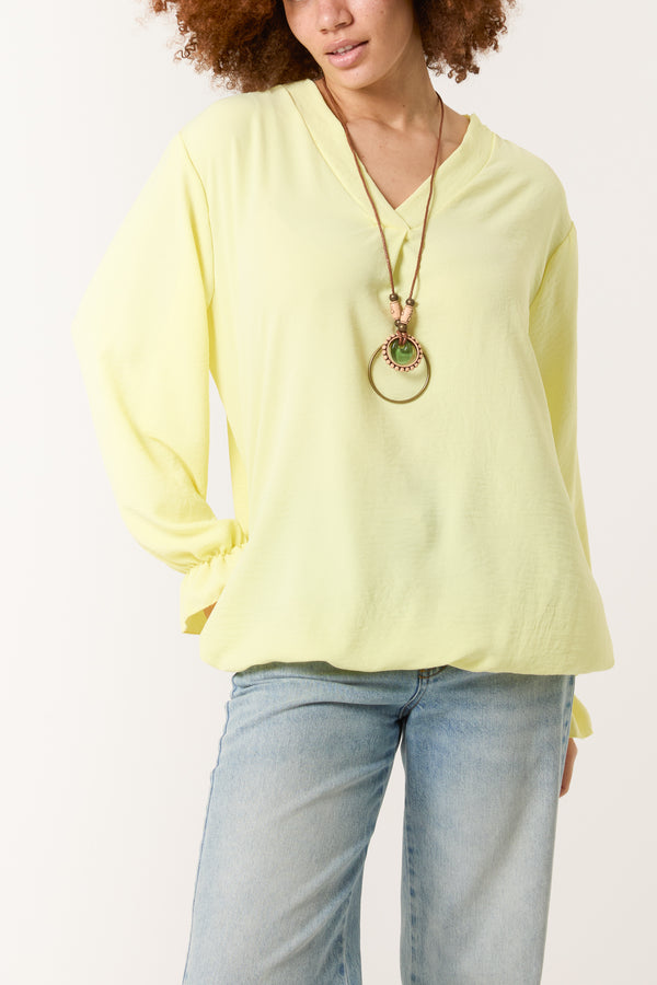 Qed London Necklace Sleeve Detail Bubble Hem Blouse