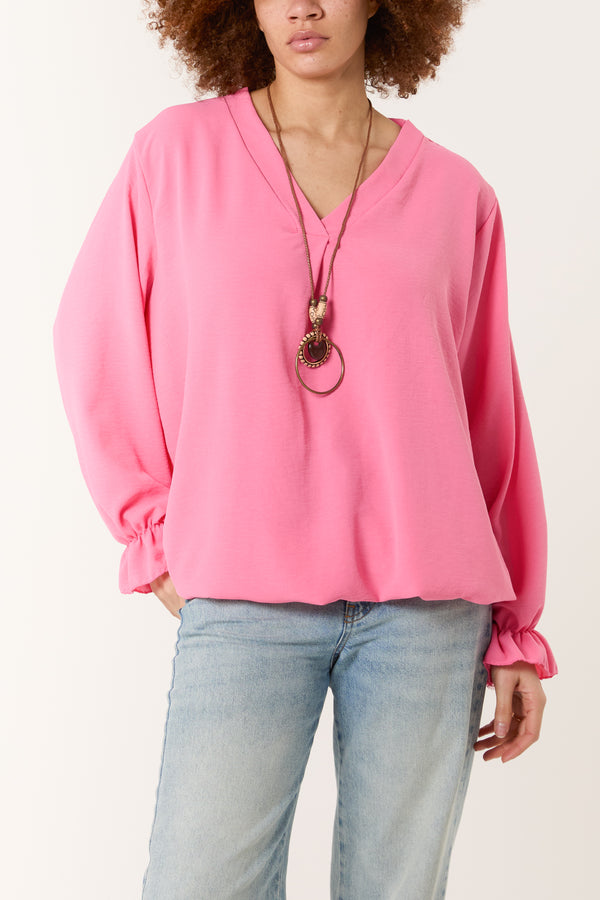 qed london Necklace Sleeve Detail Bubble Hem Blouse