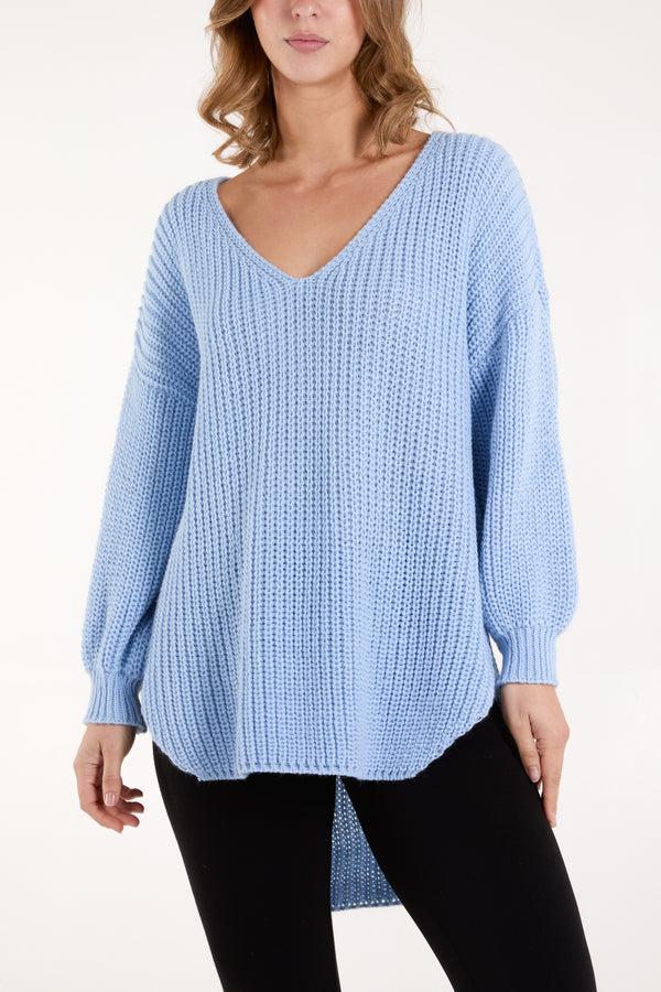 Qed London Oversized V-Neck Chunky Knit Dip Hem Jumper