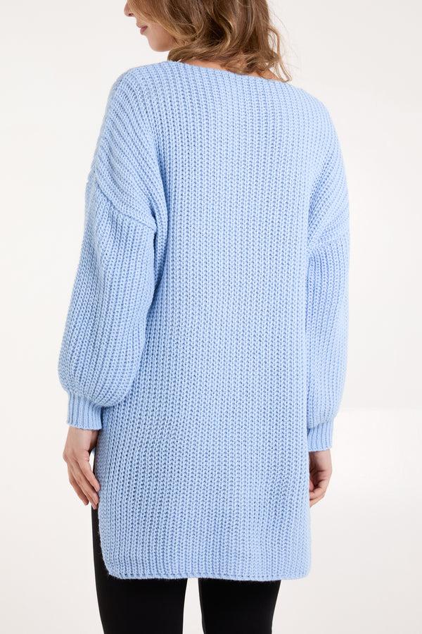Qed London Oversized V-Neck Chunky Knit Dip Hem Jumper