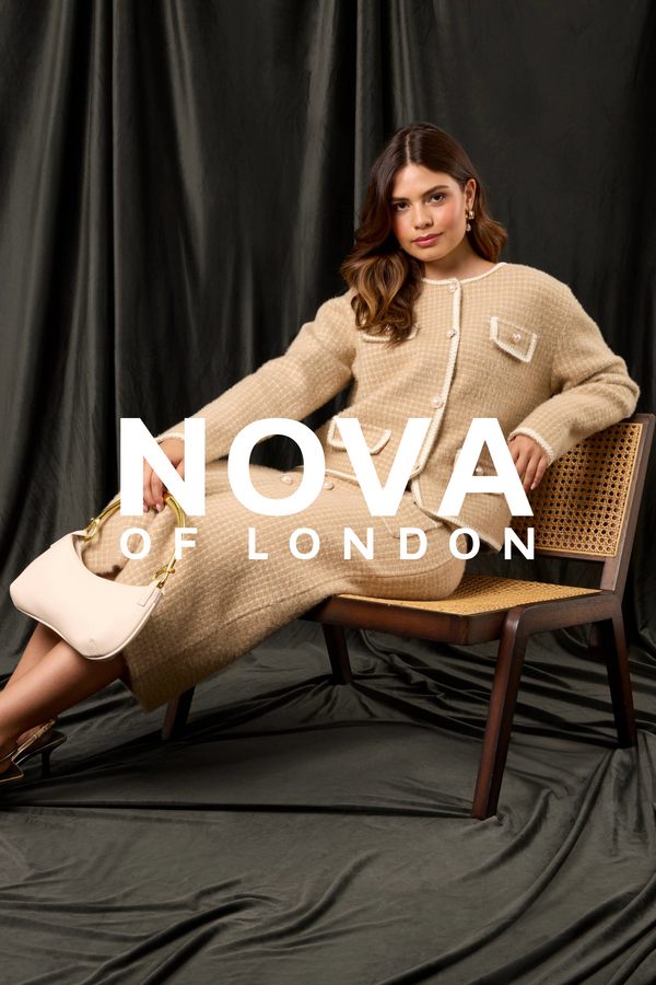 Qed London Pearl Button Check Knit Cardigan & Skirt Set