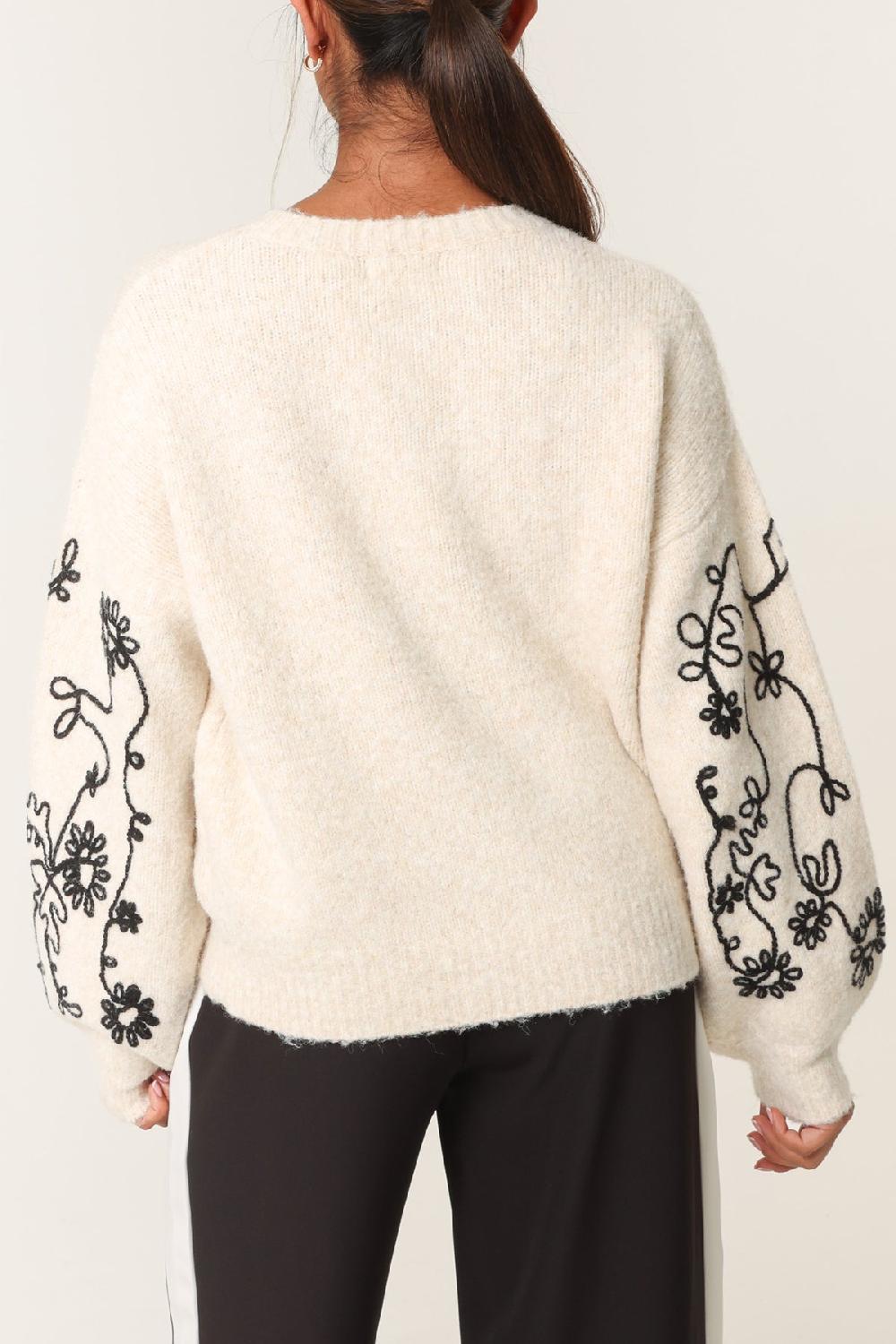 Qed London Pearl Embellished Flower Embroidery Jumper