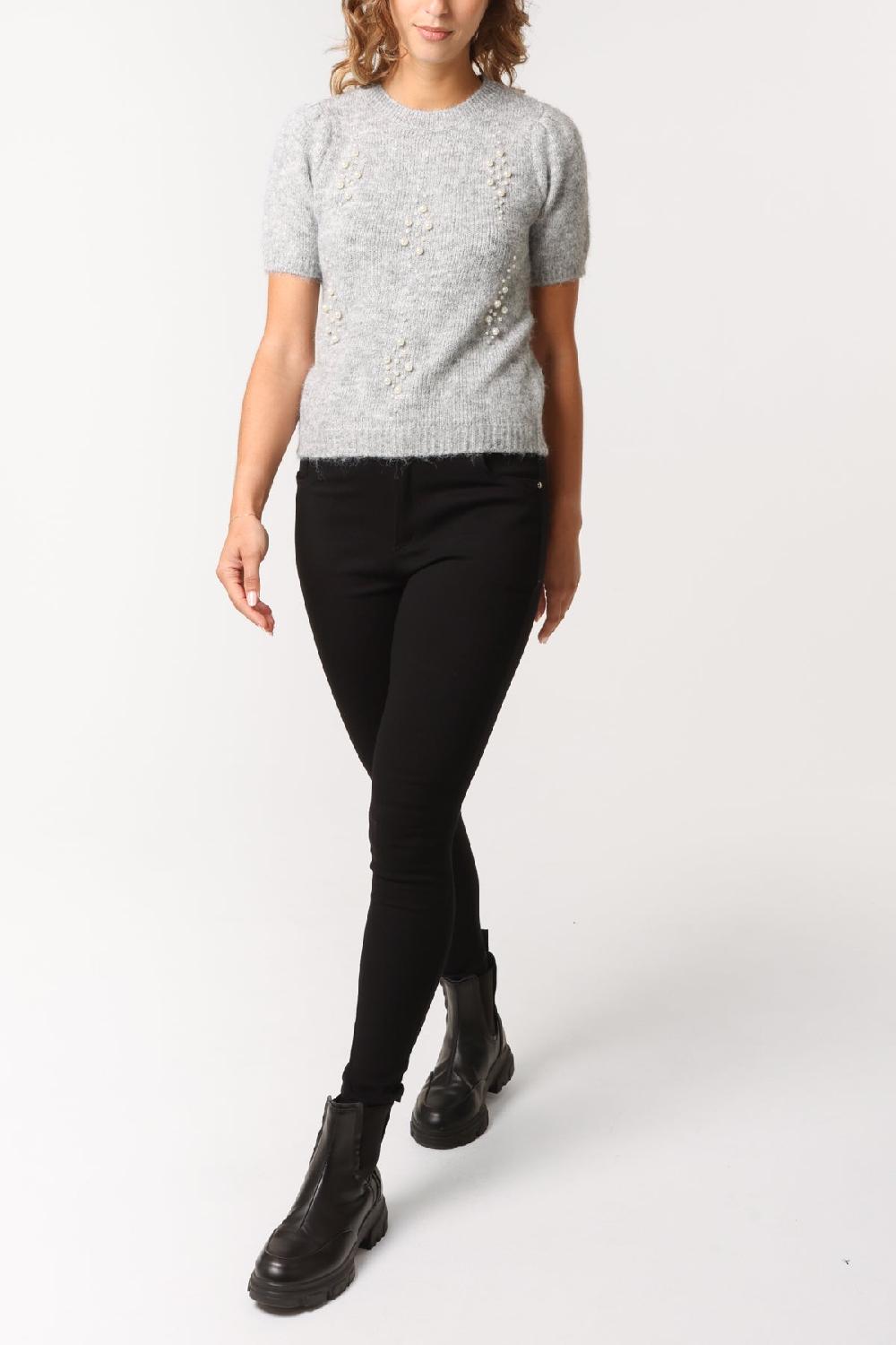 Qed London Pearl Embellished Short Sleeve Knit Jumper