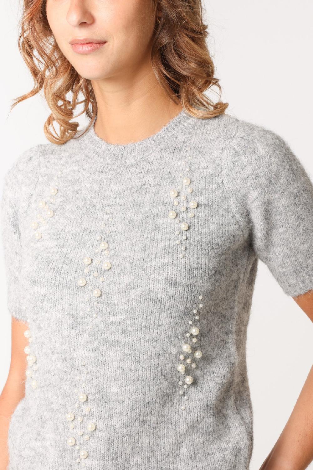 Qed London Pearl Embellished Short Sleeve Knit Jumper