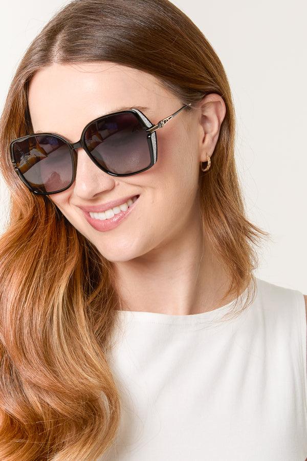 qed london Polarised Lens Silver Sparkle Sunglasses
