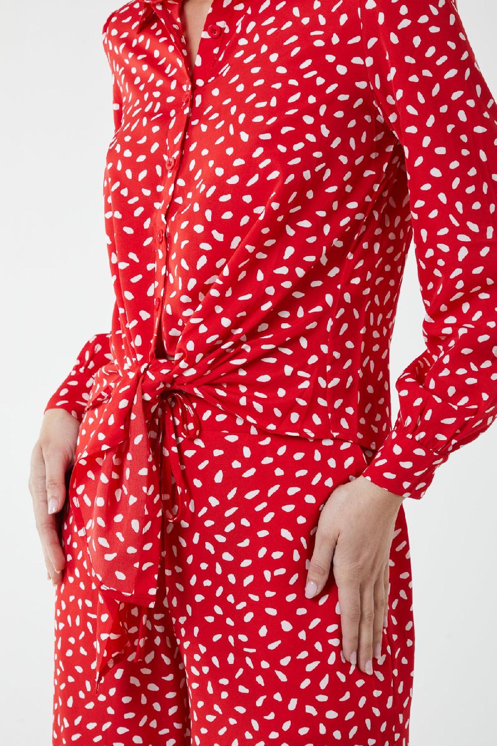 Qed London Polka Dot Tie Front Shirt And Trouser Co-Ord