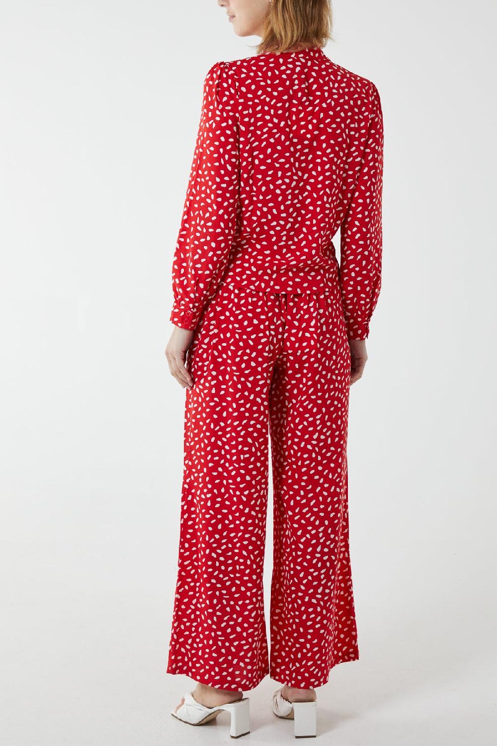 Qed London Polka Dot Tie Front Shirt And Trouser Co-Ord