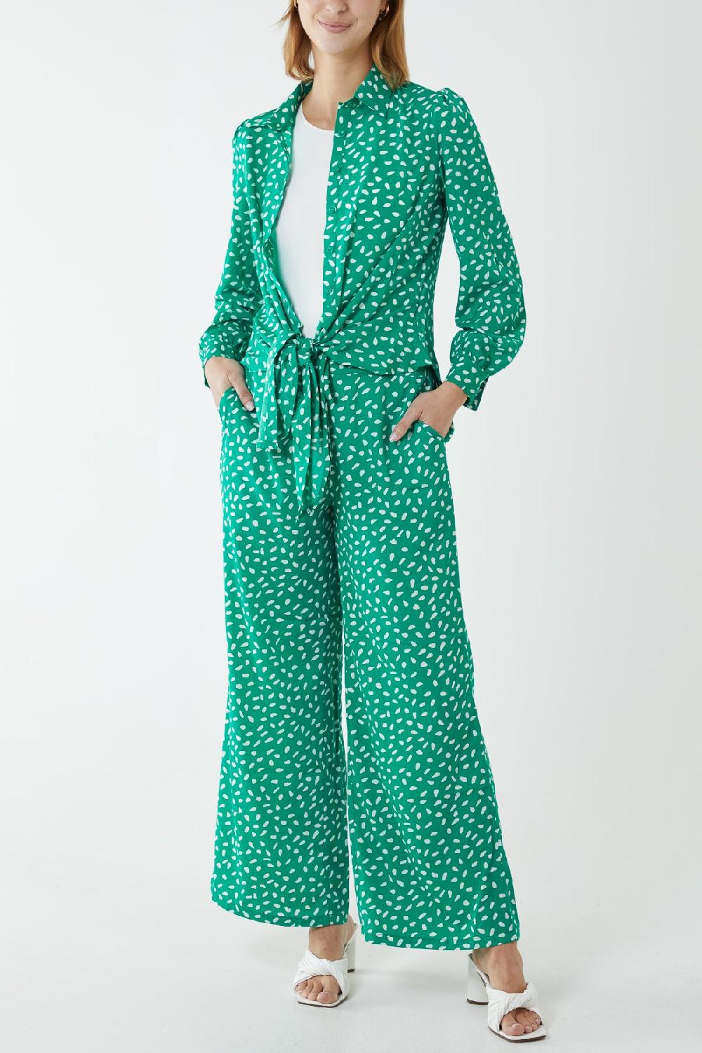 Qed London Polka Dot Tie Front Shirt And Trouser Co-Ord