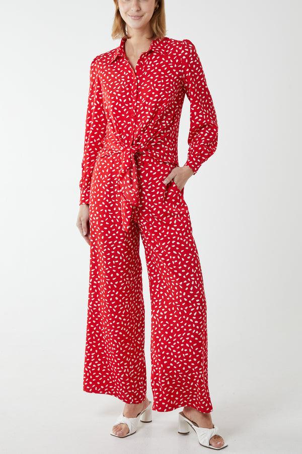qed london Polka Dot Tie Front Shirt and Trouser Co-Ord
