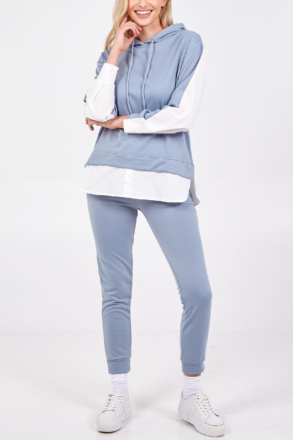 Qed London Pullover Hoodie With Undershirt And Cuffed Jogger