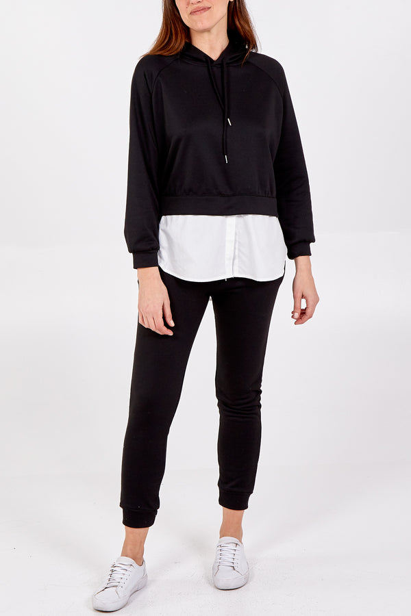 qed london Pullover Hoodie With Undershirt And Cuffed Jogger