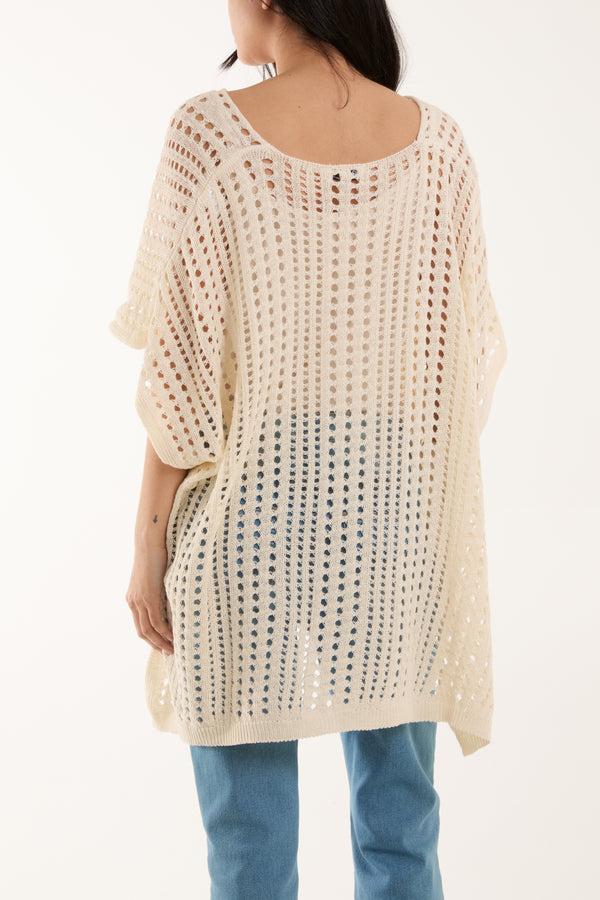 Qed London 3/4 Sleeve Crochet Poncho