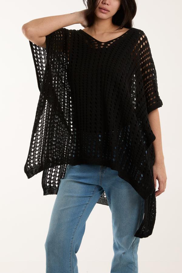 Qed London 3/4 Sleeve Crochet Poncho