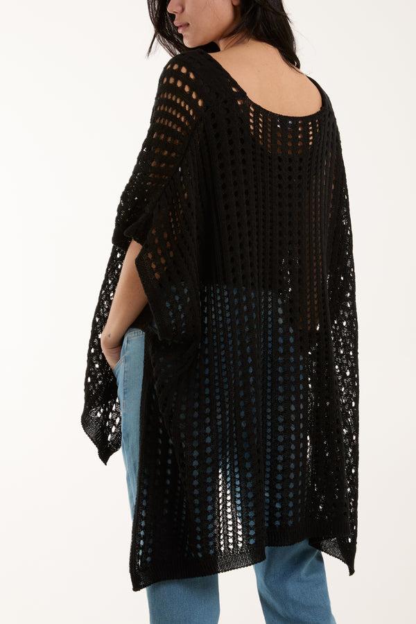 Qed London 3/4 Sleeve Crochet Poncho