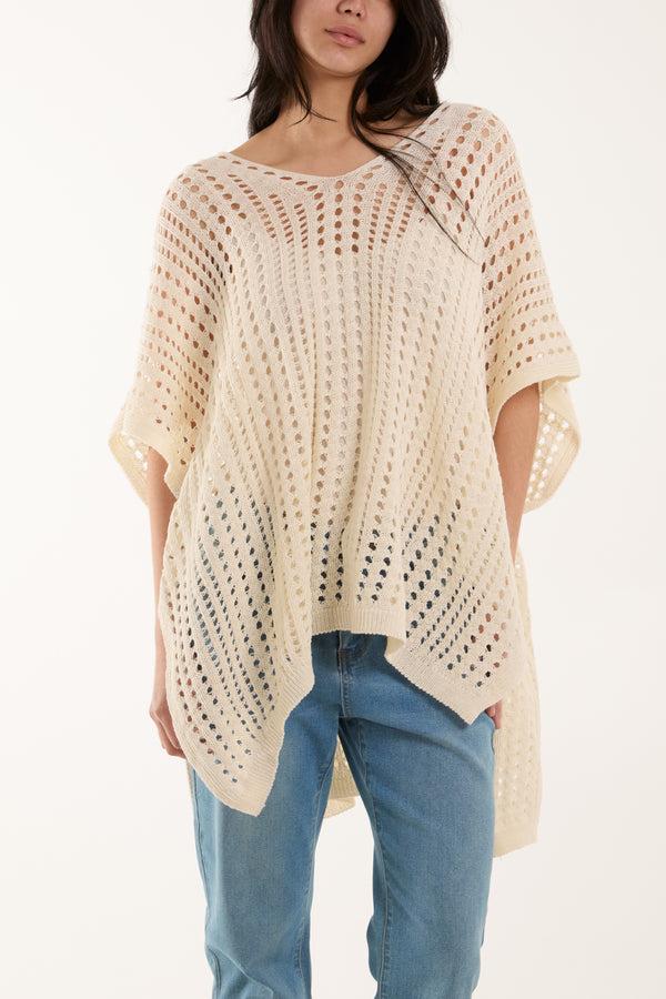 qed london 3/4 Sleeve Crochet Poncho