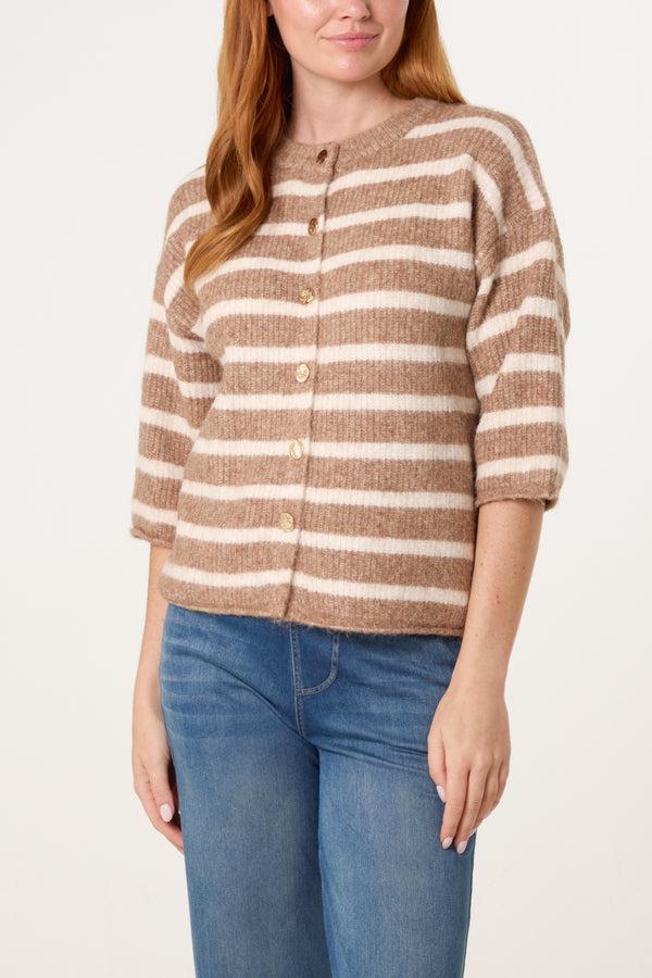 qed london 3/4 Sleeve Striped Knit Cardigan