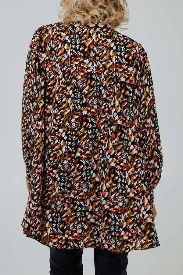 Qed London Abstract Animal Button Pussybow Shirt