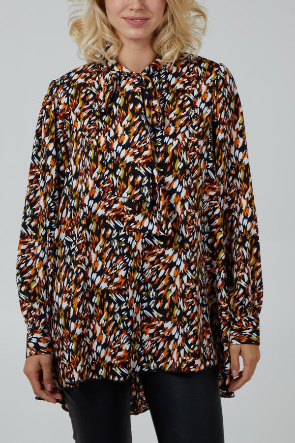 qed london Abstract Animal Button Pussybow Shirt