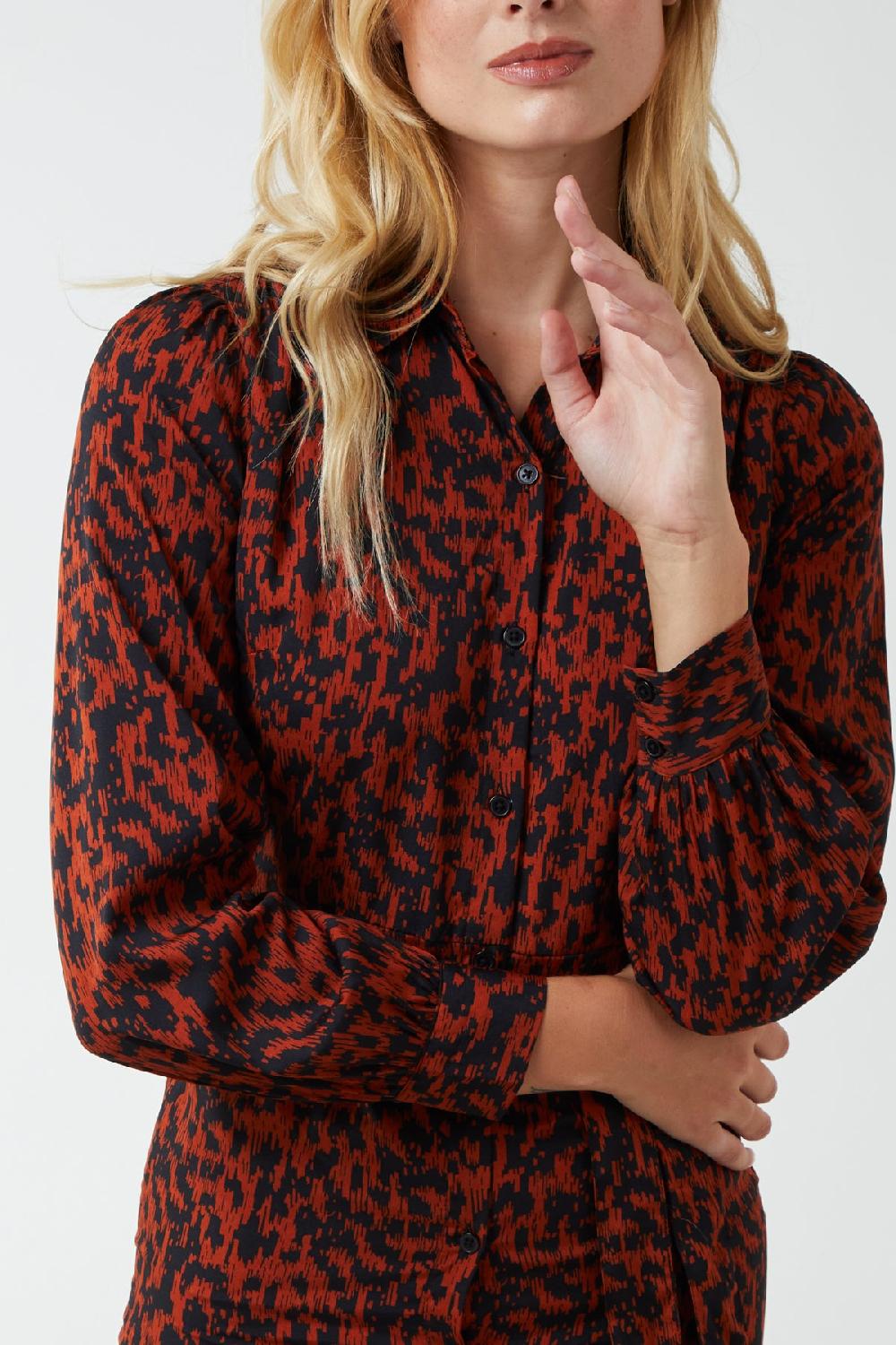 Qed London Abstract Animal Print Midi Shirt Dress