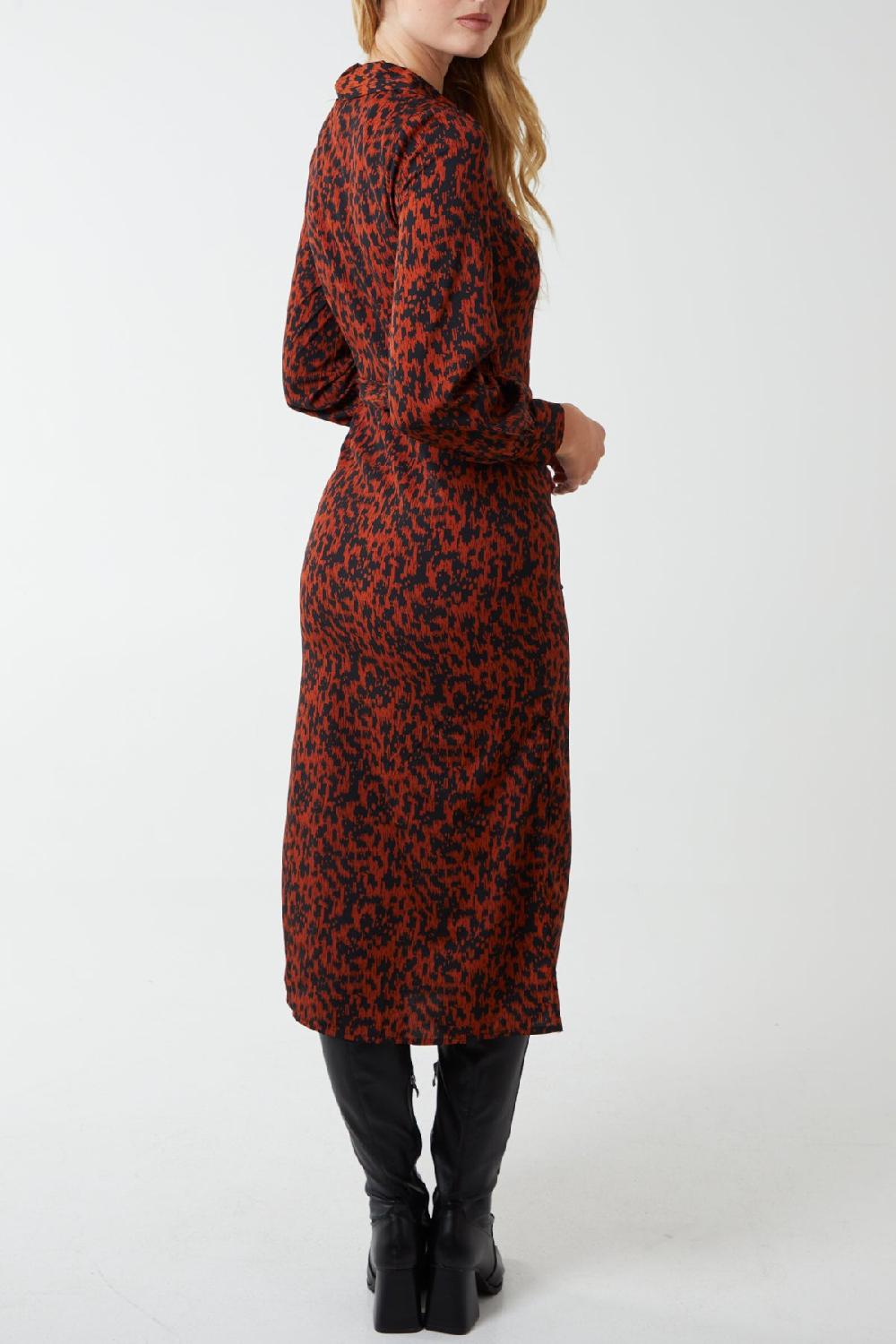 Qed London Abstract Animal Print Midi Shirt Dress