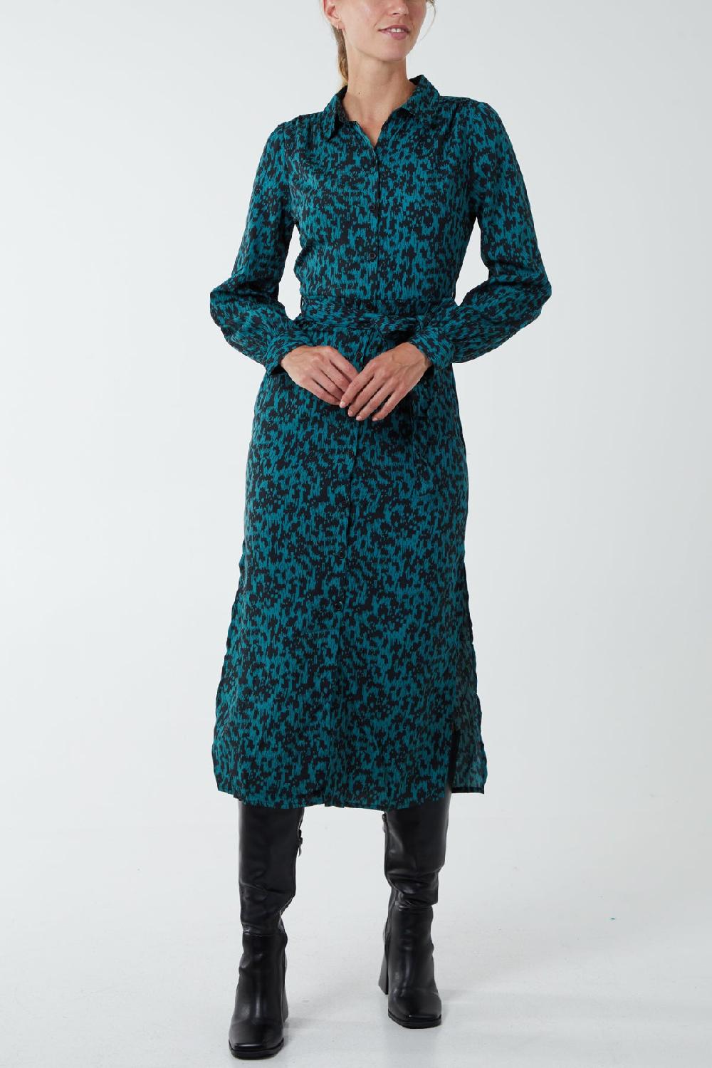 Qed London Abstract Animal Print Midi Shirt Dress