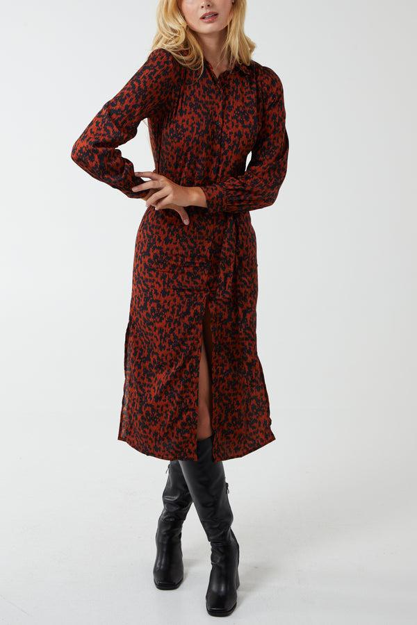 qed london Abstract Animal Print Midi Shirt Dress